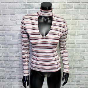 Y2K Charlotte Russe Size XS Choker Ribbed Peekaboo Vneck‎ Long Sleeve Fitted Top